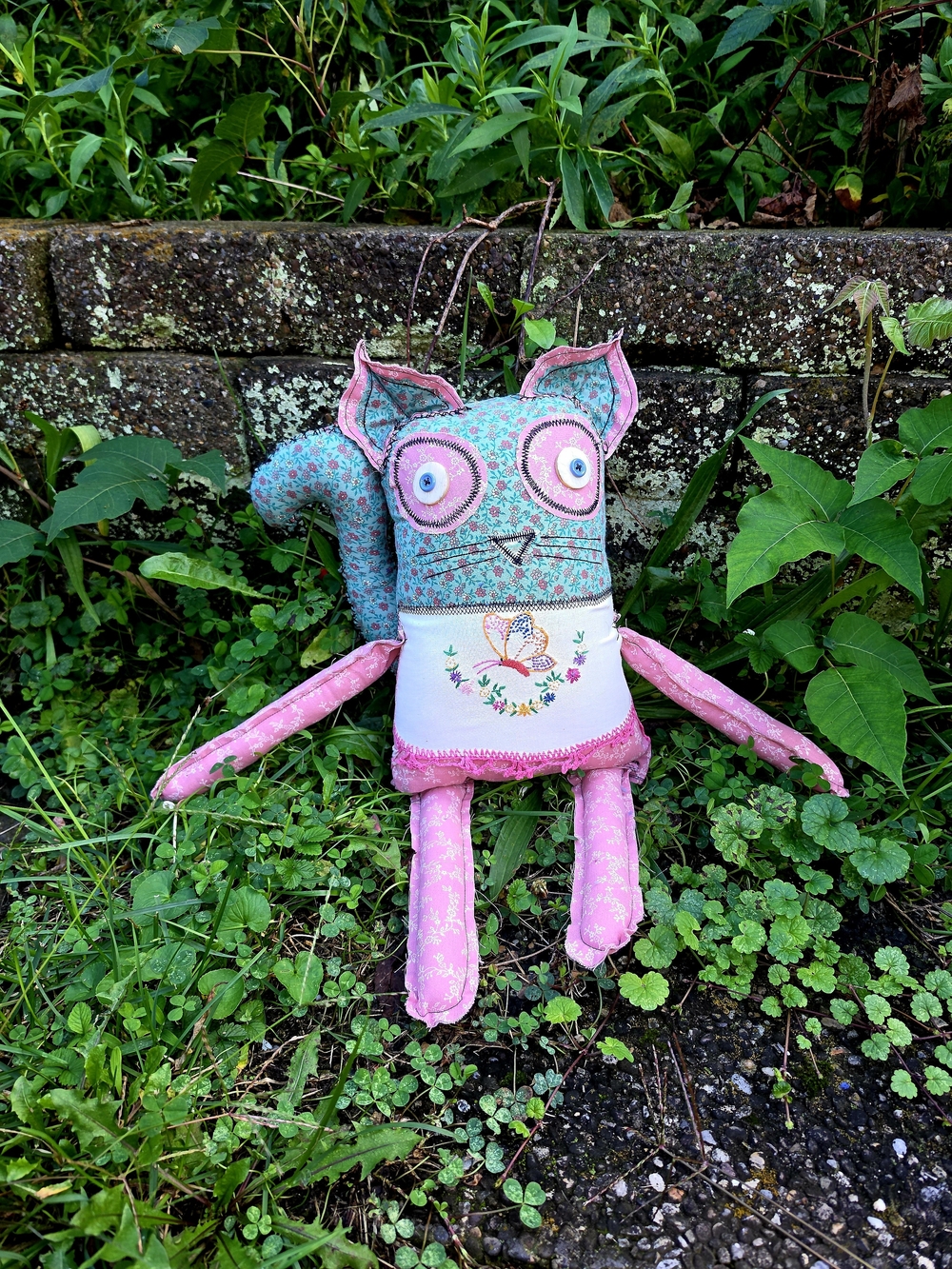 Dumpster Dollies OOAK Art Doll Petunia Patches Vintage Fabric Cat Doll